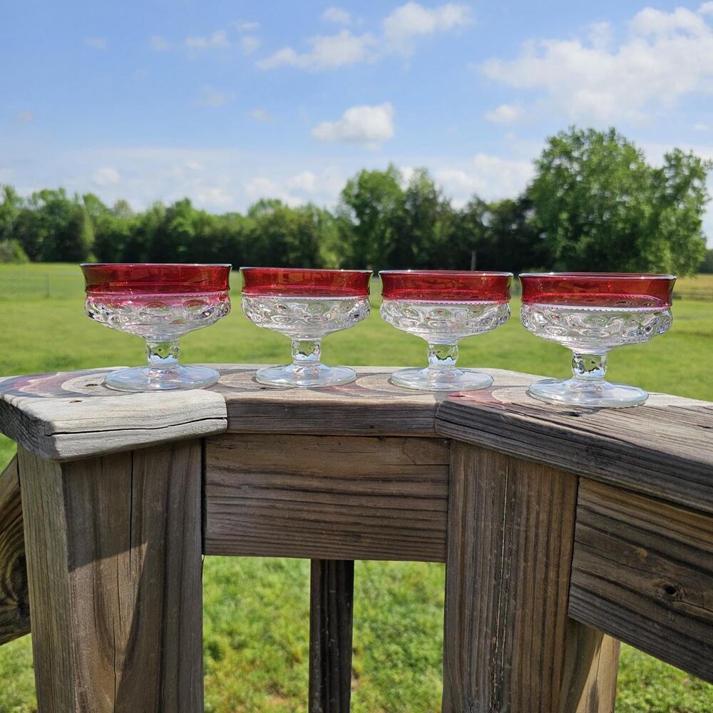 Vintage Tiffin Franciscan Ruby Flash Champagne Glasses - Kings Crown Set of 4